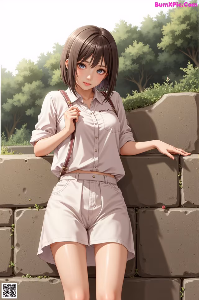 A woman leaning against a brick wall with her hand on her hip.
