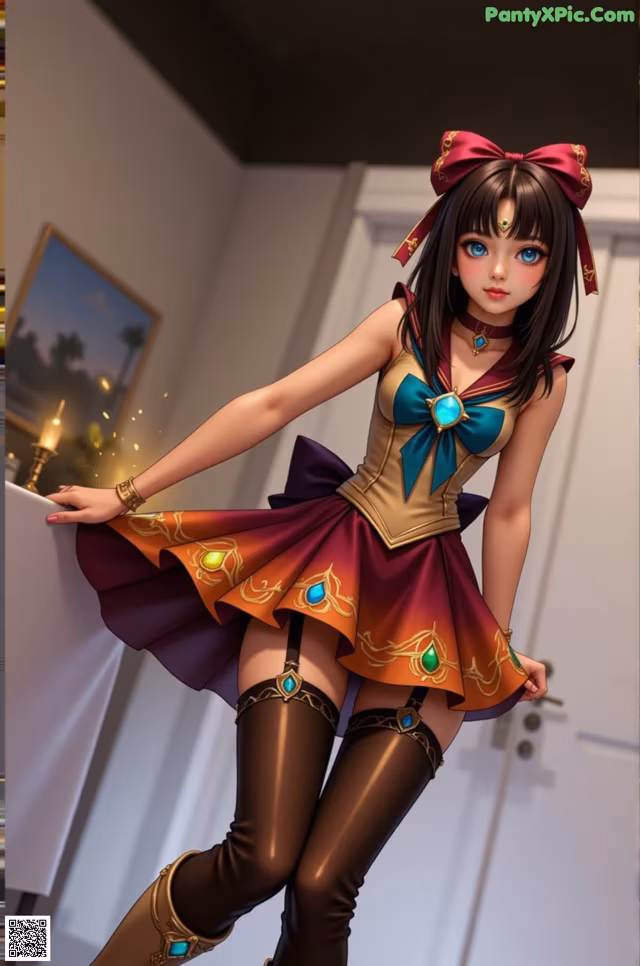 A woman in a dress and thigh high boots posing for a picture.
